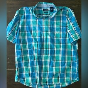 Chaps Turquoise and White Plaid Men’s Button Down Shirt
